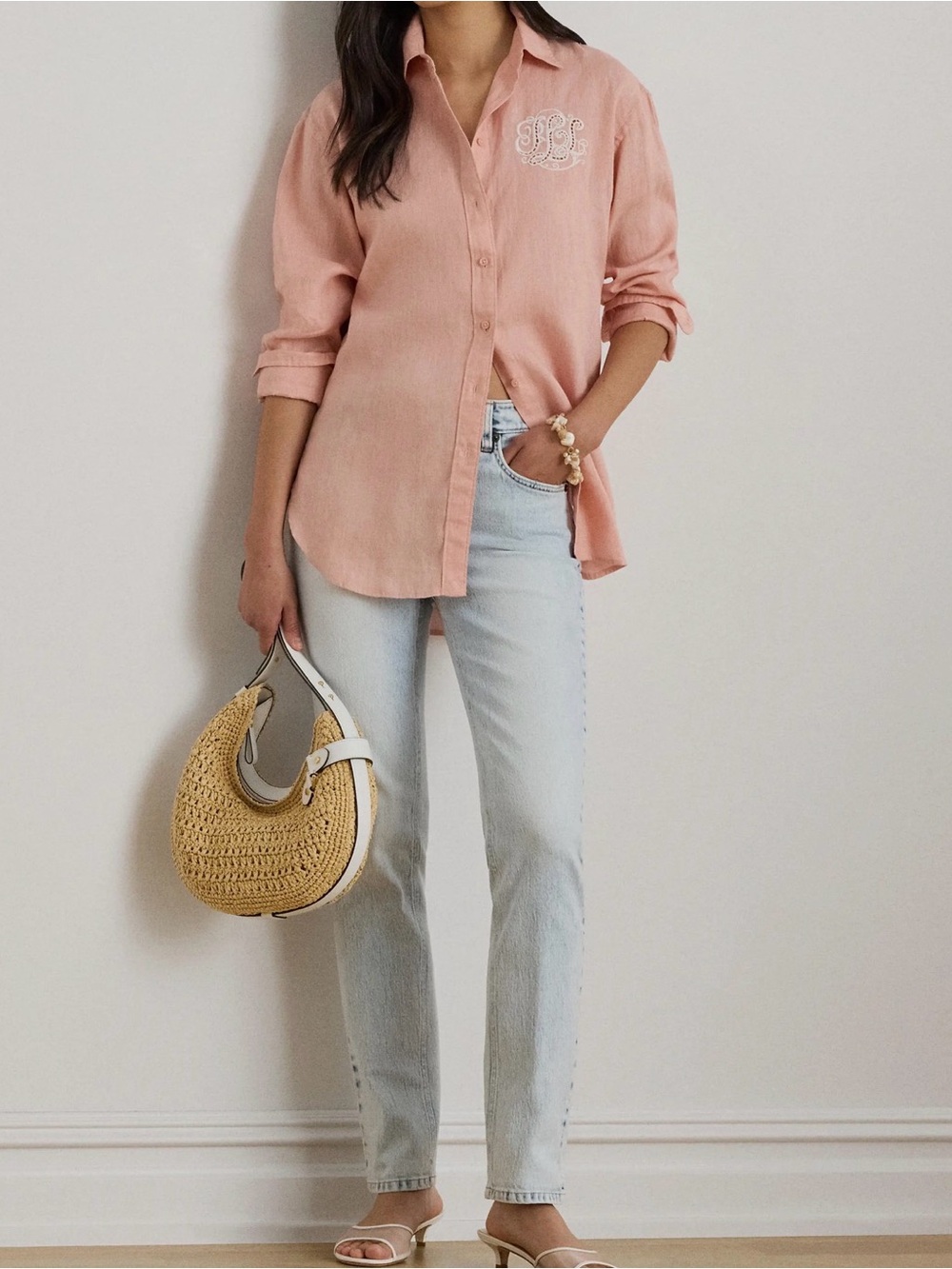 Lauren Ralph Lauren Pink Embroidered Monogram Button-Down Shirt - Picture 3 of 17